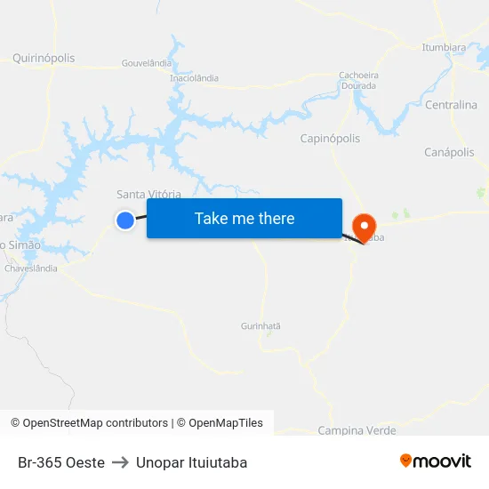 Br-365 Oeste to Unopar Ituiutaba map