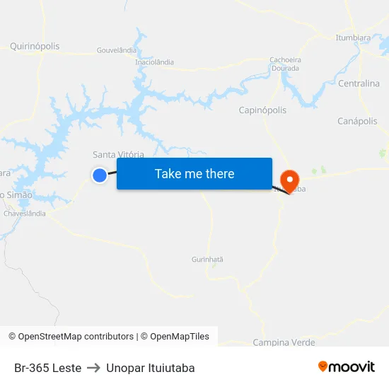 Br-365 Leste to Unopar Ituiutaba map