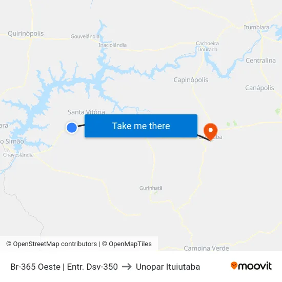 Br-365 Oeste | Entr. Dsv-350 to Unopar Ituiutaba map