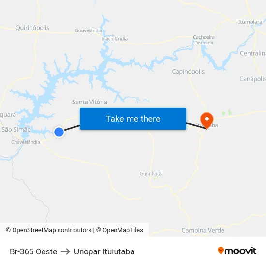 Br-365 Oeste to Unopar Ituiutaba map
