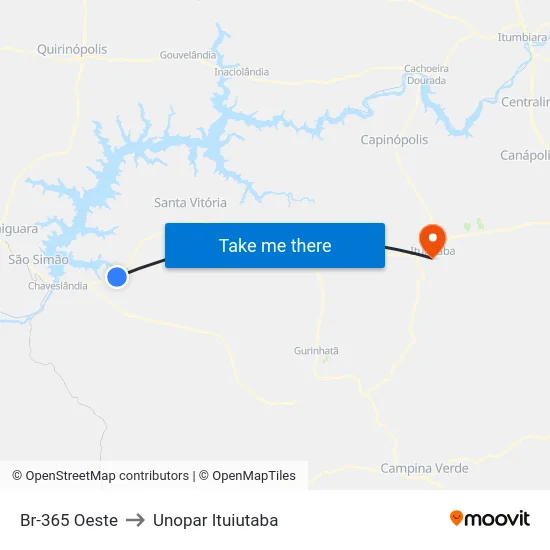 Br-365 Oeste to Unopar Ituiutaba map
