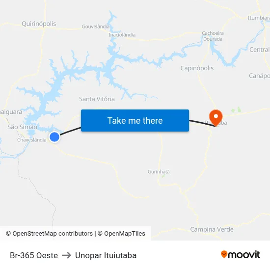 Br-365 Oeste to Unopar Ituiutaba map