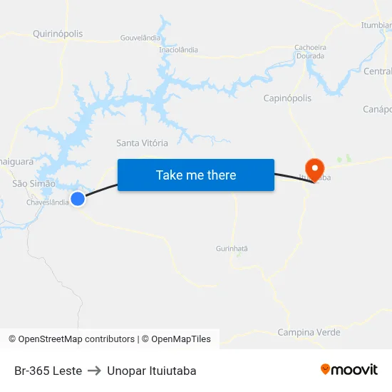 Br-365 Leste to Unopar Ituiutaba map