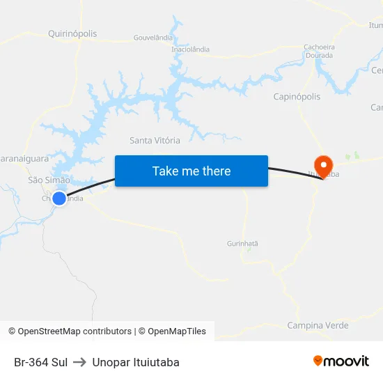 Br-364 Sul to Unopar Ituiutaba map