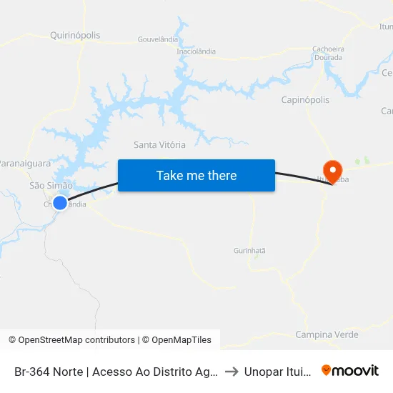 Br-364 Norte | Acesso Ao Distrito Agroindustrial to Unopar Ituiutaba map