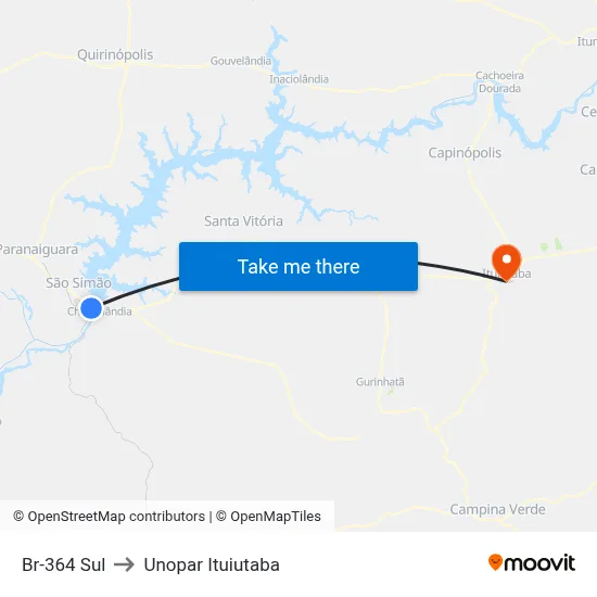Br-364 Sul to Unopar Ituiutaba map