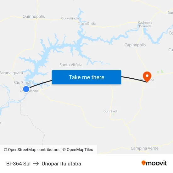 Br-364 Sul to Unopar Ituiutaba map