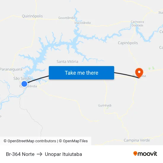 Br-364 Norte to Unopar Ituiutaba map