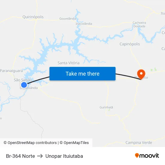 Br-364 Norte to Unopar Ituiutaba map