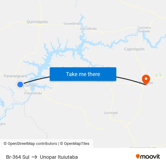Br-364 Sul to Unopar Ituiutaba map
