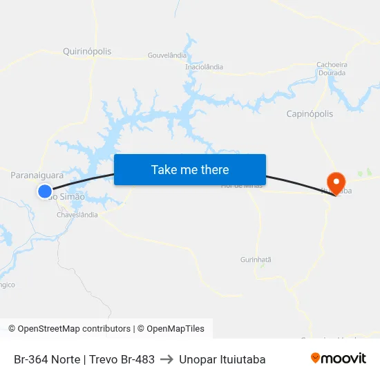 Br-364 Norte | Trevo Br-483 to Unopar Ituiutaba map