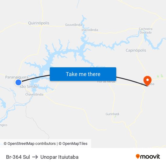 Br-364 Sul to Unopar Ituiutaba map