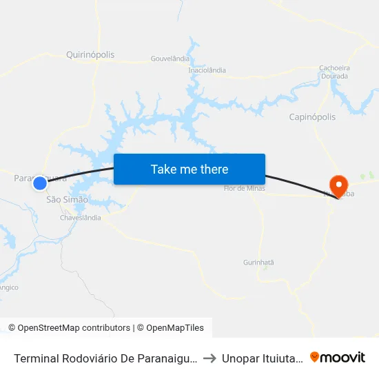Terminal Rodoviário De Paranaiguara to Unopar Ituiutaba map