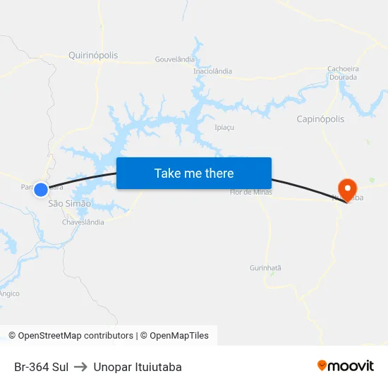 Br-364 Sul to Unopar Ituiutaba map