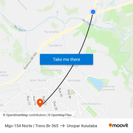 Mgc-154 Norte | Trevo Br-365 to Unopar Ituiutaba map