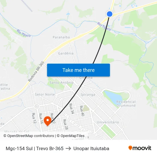 Mgc-154 Sul | Trevo Br-365 to Unopar Ituiutaba map