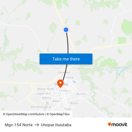 Mgc-154 Norte to Unopar Ituiutaba map
