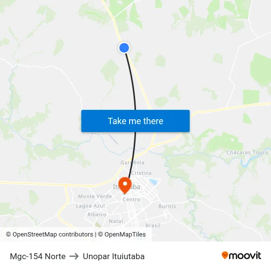 Mgc-154 Norte to Unopar Ituiutaba map
