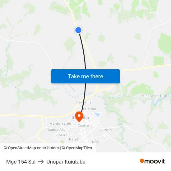 Mgc-154 Sul to Unopar Ituiutaba map