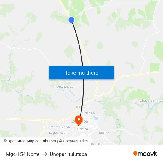 Mgc-154 Norte to Unopar Ituiutaba map