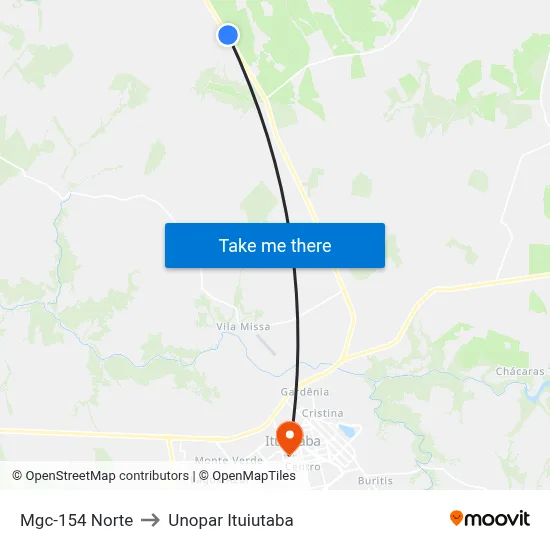 Mgc-154 Norte to Unopar Ituiutaba map
