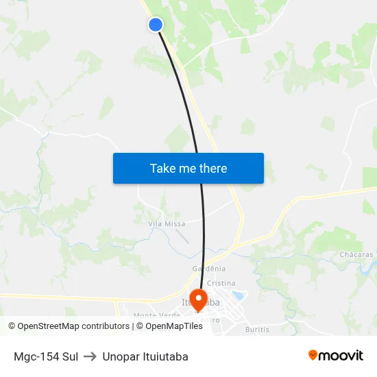 Mgc-154 Sul to Unopar Ituiutaba map