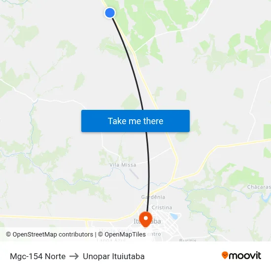 Mgc-154 Norte to Unopar Ituiutaba map