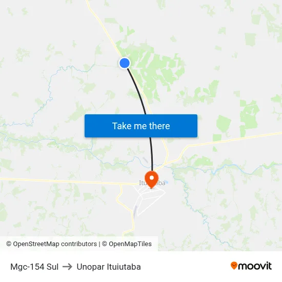 Mgc-154 Sul to Unopar Ituiutaba map