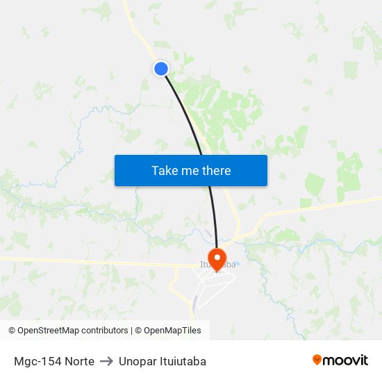 Mgc-154 Norte to Unopar Ituiutaba map