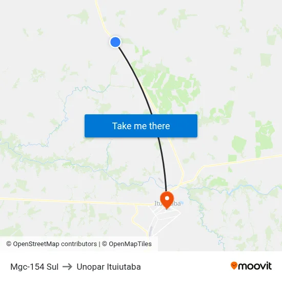 Mgc-154 Sul to Unopar Ituiutaba map