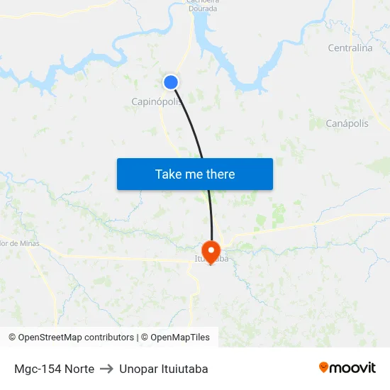 Mgc-154 Norte to Unopar Ituiutaba map