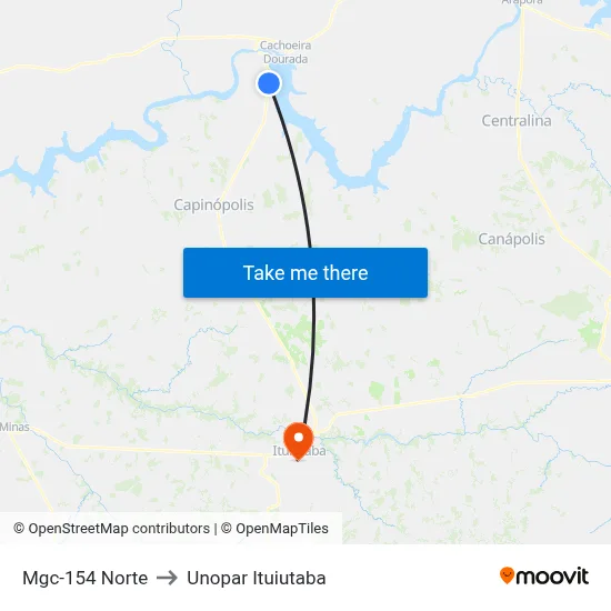 Mgc-154 Norte to Unopar Ituiutaba map