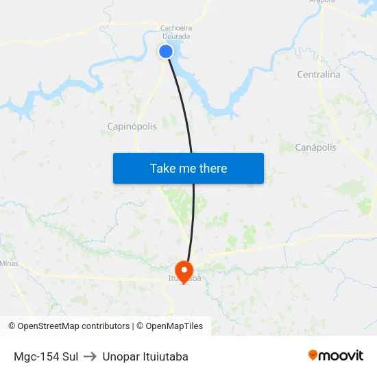 Mgc-154 Sul to Unopar Ituiutaba map