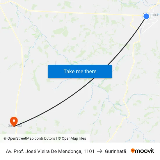 Av. Prof. José Vieira De Mendonça, 1101 to Gurinhatã map