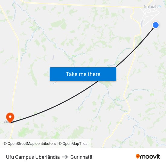 Ufu Campus Uberlândia to Gurinhatã map