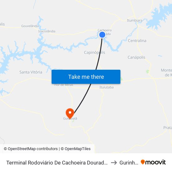 Terminal Rodoviário De Cachoeira Dourada De Minas to Gurinhatã map