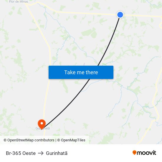 Br-365 Oeste to Gurinhatã map