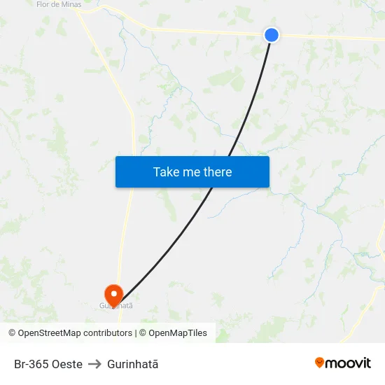 Br-365 Oeste to Gurinhatã map