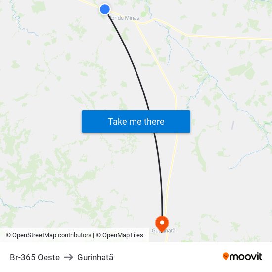 Br-365 Oeste to Gurinhatã map