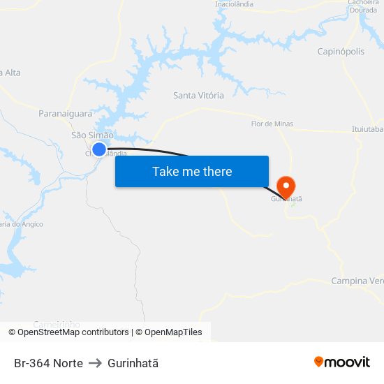 Br-364 Norte to Gurinhatã map
