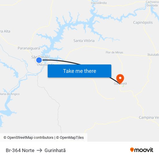 Br-364 Norte to Gurinhatã map