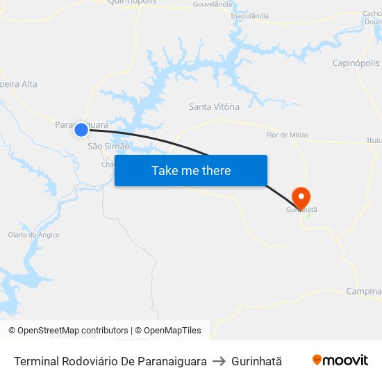 Terminal Rodoviário De Paranaiguara to Gurinhatã map