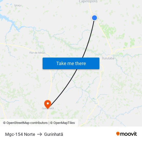 Mgc-154 Norte to Gurinhatã map