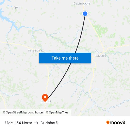Mgc-154 Norte to Gurinhatã map