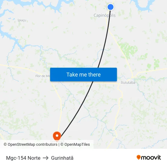 Mgc-154 Norte to Gurinhatã map