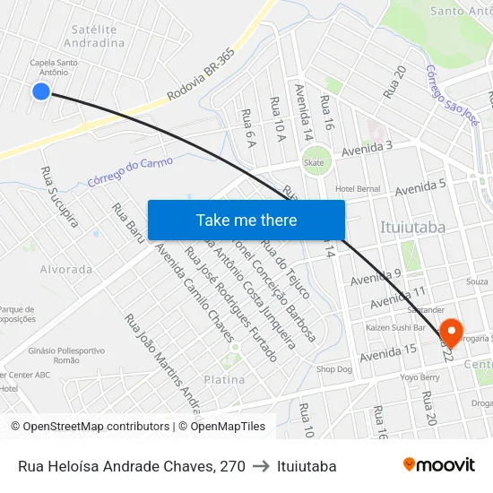 Rua Heloísa Andrade Chaves, 270 to Ituiutaba map