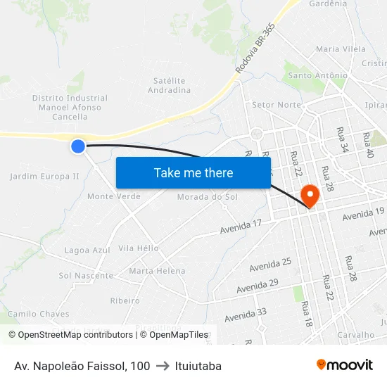 Av. Napoleão Faissol, 100 to Ituiutaba map