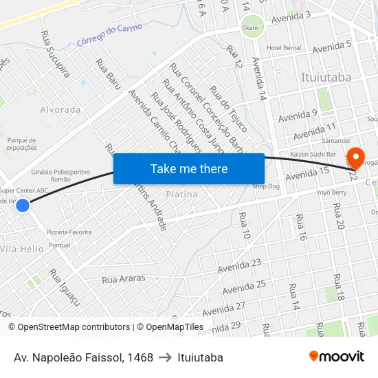 Av. Napoleão Faissol, 1468 to Ituiutaba map