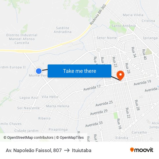 Av. Napoleão Faissol, 807 to Ituiutaba map