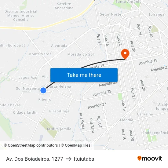 Av. Dos Boiadeiros, 1277 to Ituiutaba map